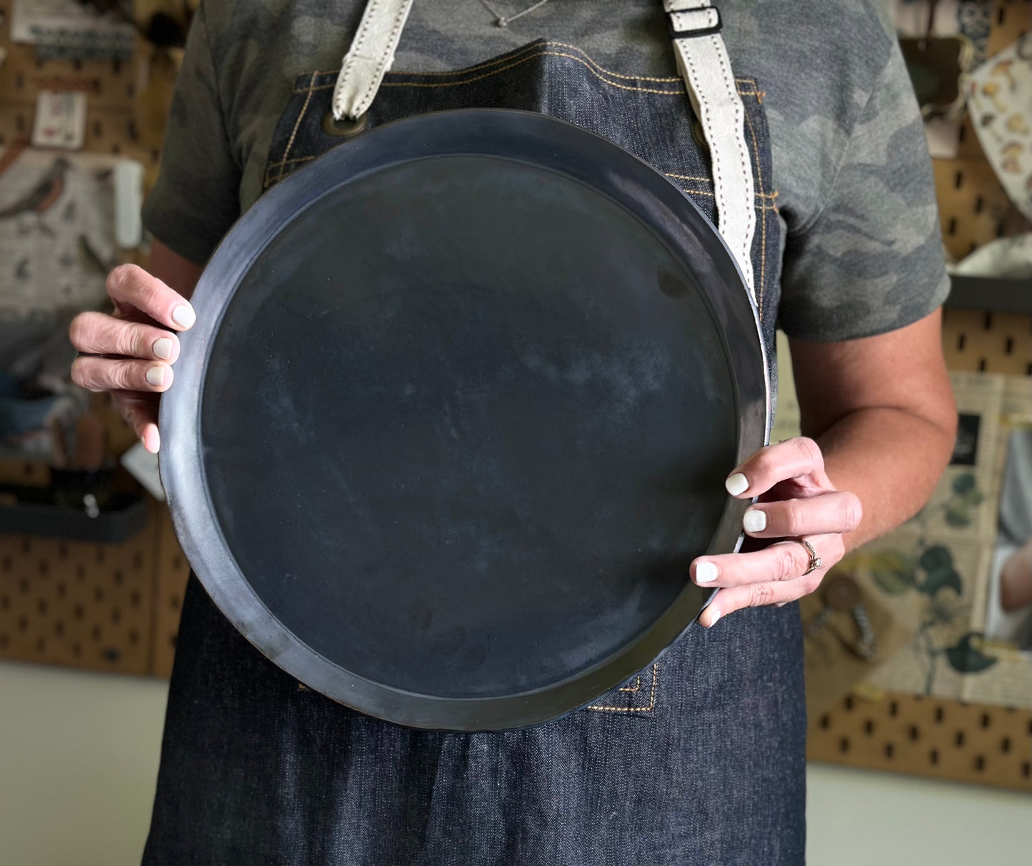 Large handmade pottery in metalic, black serving platter