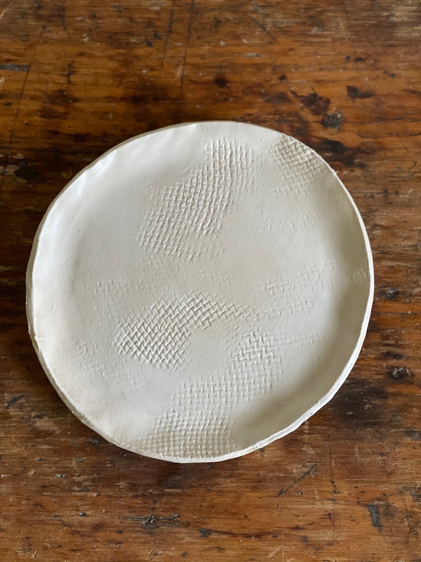 Handmade Stoneware Dinnerware Set In Matte White With Burlap Texture