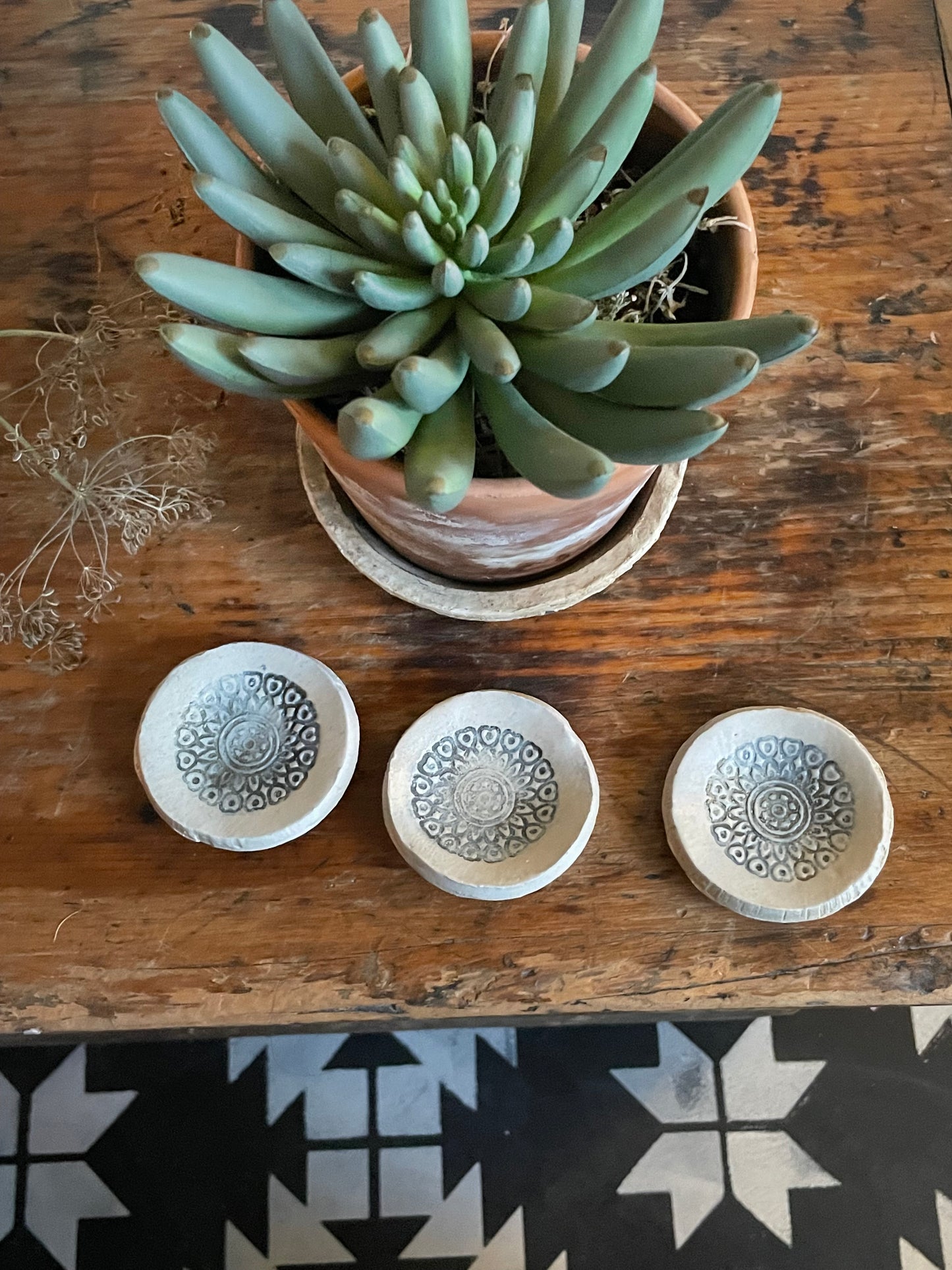 Set of Three Tiny Round Bowls With Boho Texture