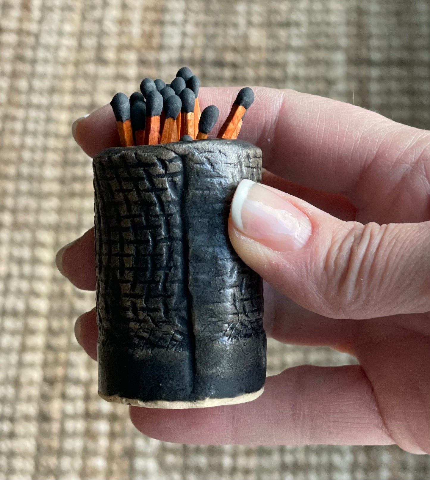 Handmade Ceramic Matchstick Holder In Matte Black