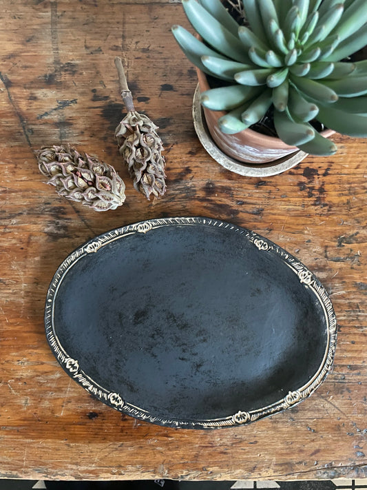 Handmade Oval Platter In Black Matte Finish