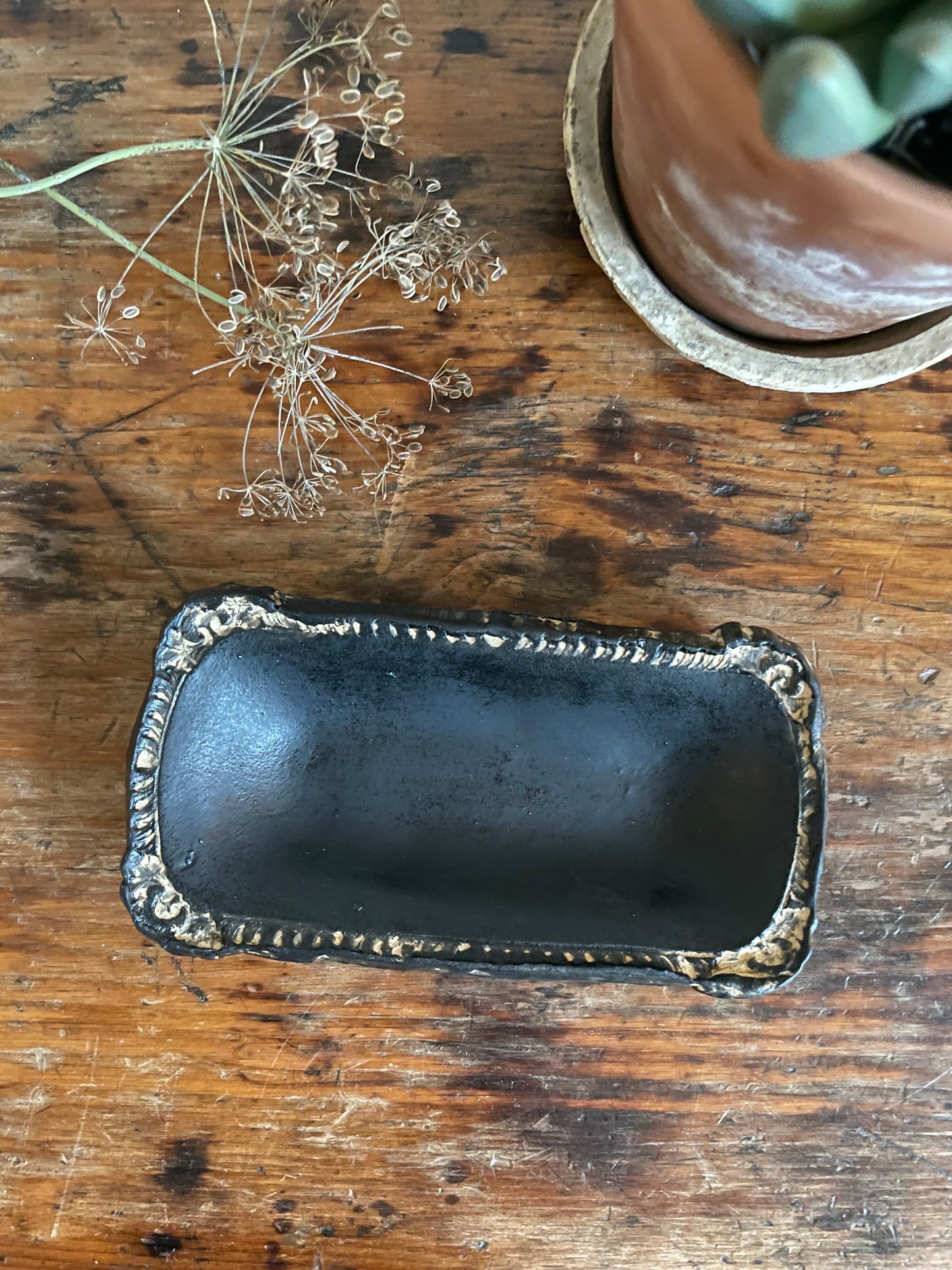 Handmade Rustic Dish In Black Matte Finish With Vintage Design