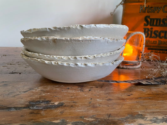 Handmade Bowl In Matte White With Rustic Edge